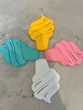 Set of coasters: Ice Cream Cone Felt Applique- Yellow, Pink, Teal, White